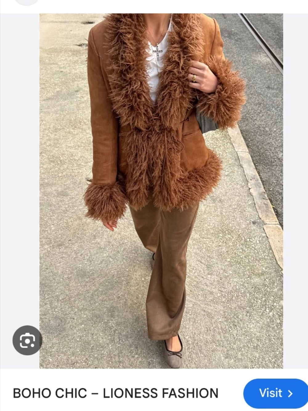 Lioness Brown Faux-Suede Jacket with Fluffy Trim